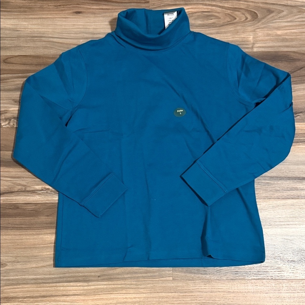 NWT New L.L.Bean Interlock Turtleneck Top L/S Deep Lagoon Blue Women’s LP